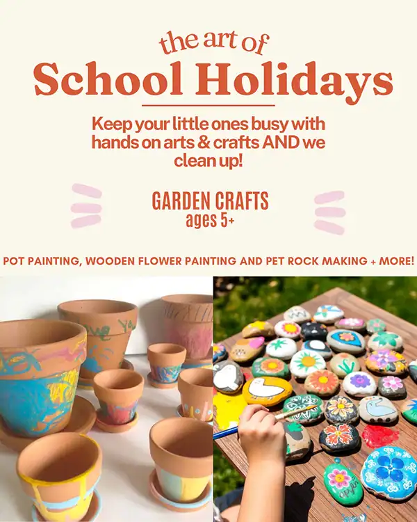 garden activities school holiday fun poster