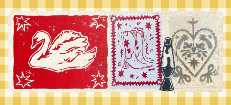 let's dilly dally lino printing event poster